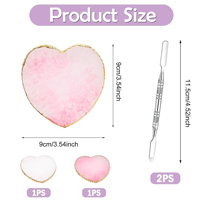 2 Pcs Resin Nail Art Palette and 2 Pcs Nail Brush, Color Palettes Cosmetic Mixing Tools, Nail Polish Palette with Stainless Stirring Rod for Nail Salons and Beginners (White, Pink)