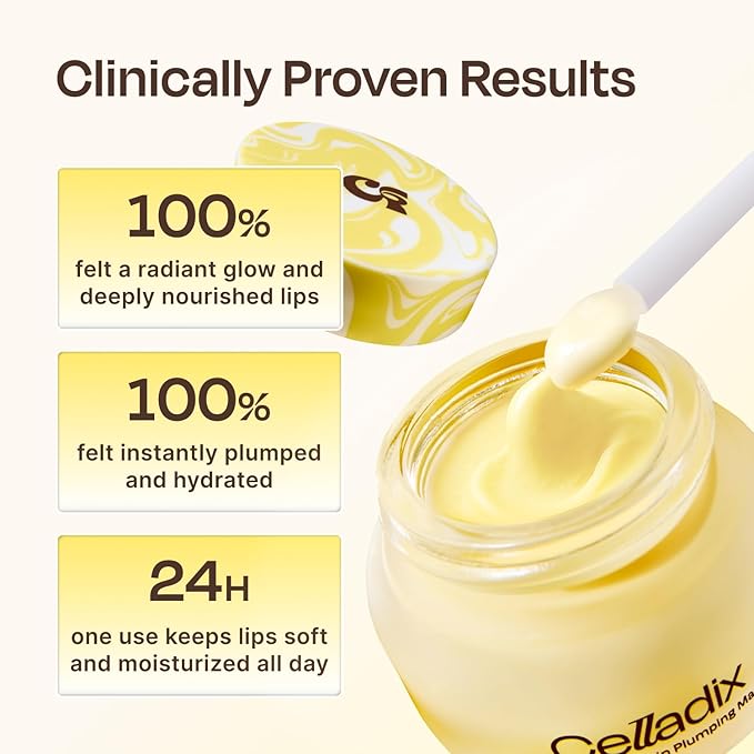 Celladix Overnight Lip Plumping Mask with Banana PDRN – Pudding-Like Melting Balm Texture, Vanilla Scent – Hydrating & Mild Plumping Treatment for Kissable Lips with Honey & Collagen, 0.5 Fl oz