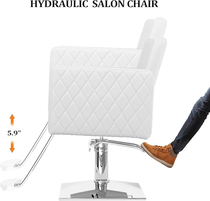 Salon Chair for Hair Stylist Wide Seat, Hydraulic Barber Chair with Aluminium Alloy Footrest, White Hair Salon Chair Styling Heavy Duty, Beauty Spa Cosmetology Shampoo Hairdressing Equipment