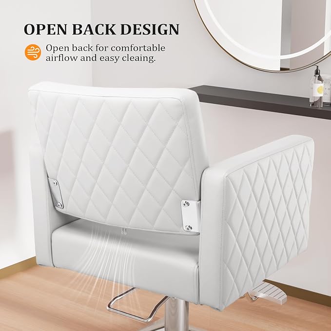 Salon Chair for Hair Stylist Wide Seat, Hydraulic Barber Chair with Aluminium Alloy Footrest, White Hair Salon Chair Styling Heavy Duty, Beauty Spa Cosmetology Shampoo Hairdressing Equipment