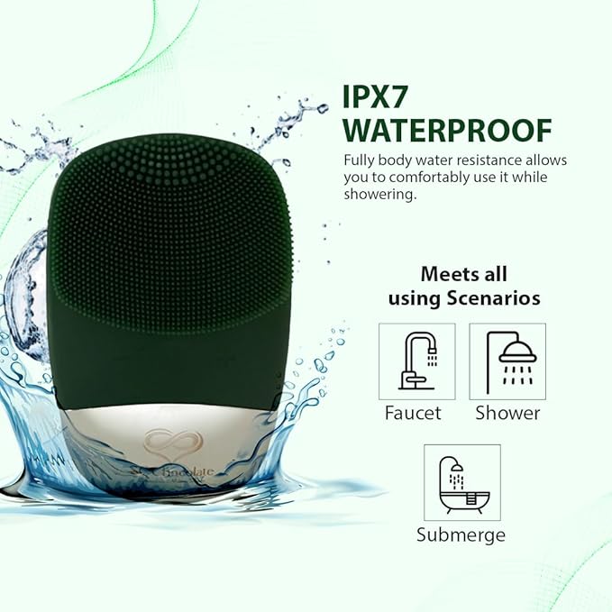 Facial Cleansing Brush | 3-in-1 Electric Face Scrubber | USB Rechargeable Face Cleansing Brush | IPX7 Waterproof | Blackhead Remover | Deep Cleansing & Exfoliating (Green)