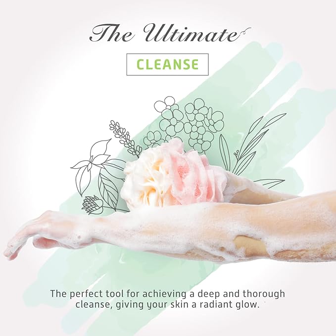 Spongentle Dual Texture Deep Cleansing Loofah Sponge for Radiant Skin, Pack of 4, Bath and Shower, Exfoliating Body Scrubber, Beautiful Colors for Women and Men