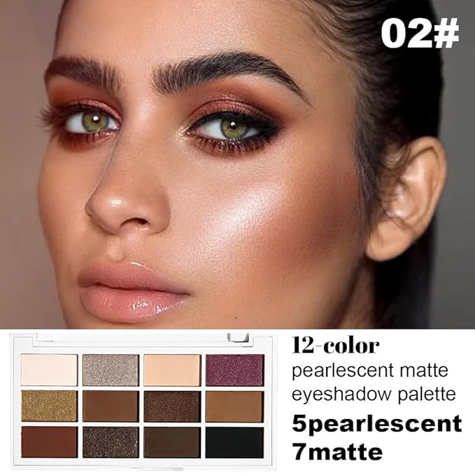12 Colors Matte Shimmer Pressed Eye Shadow Palette - Beige Apricot Nude Brown Cocoa Black, Shimmer Plum Purple Bronze Gold Champagne, Blendable Long-Lasting,for Women Professional Makeup Looks