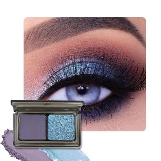 2 Color Shimmer & Matte Eyeshadow Palette Makeup, Shimmer blue & Deep purple Matte Shades eye shadow for Womam Halloween Birthday Party Wear, Vegan & Cruelty-Free