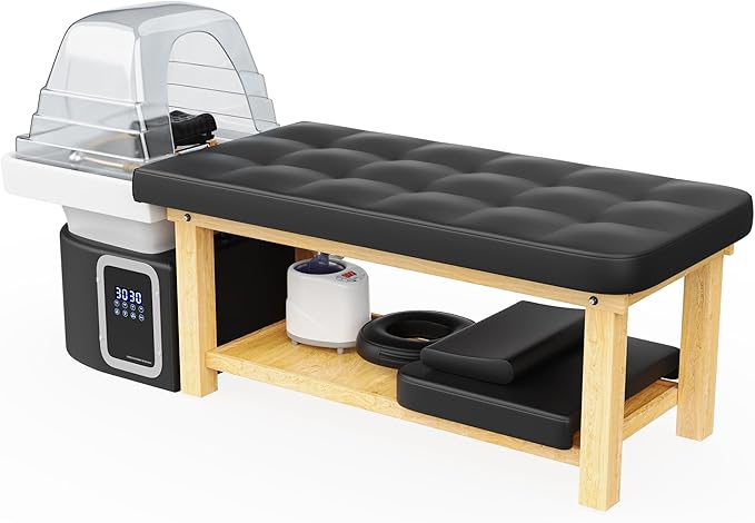 Olela Heavy Duty Head Spa Bed - Headspa Equipment with Water Cycle & Fumigation Salon Equipment, Stationary Massage Table with U Shaped Head Basin and Wood Frame for Beauty Salon