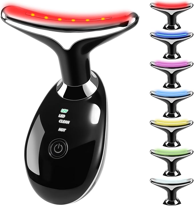 VGY 7-in-1 Face Massager Tool for Skin Care, Multi-Function Electric Red Light Therapy for Face, Wrinkles, Double Chin (Black)
