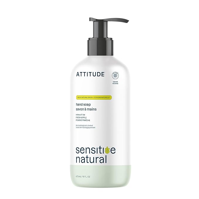 ATTITUDE Hand Soap for Sensitive Skin with Oat, EWG Verified, Dermatologically Tested, Vegan, Fresh Apple Scent, 16 Fl Oz