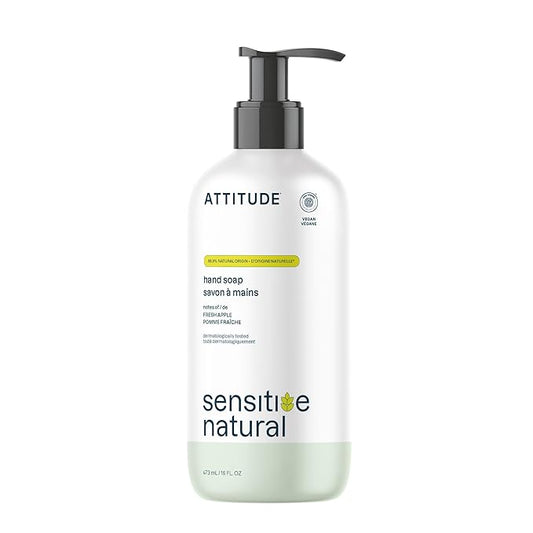 ATTITUDE Hand Soap for Sensitive Skin with Oat, EWG Verified, Dermatologically Tested, Vegan, Fresh Apple Scent, 16 Fl Oz