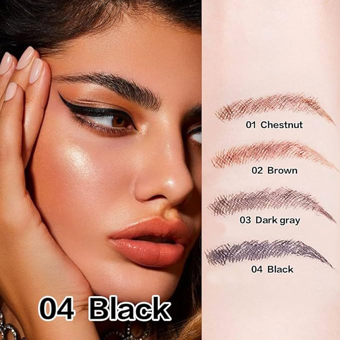 2 Pcs/Set 3D Eyebrow Pencil - Eye Makeup Micro 4 Point Brow Pen Lift & Snatch Eyebrow Pen Kits with 3 Eyebrow Stencil Long-Lasting Waterproof Natural Eyebrow Hair (4# black)