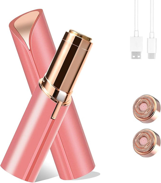 Facial Hair Removal for Women, Portable Painless Hair Remover Device, Rechargeable, with 2 Replacement Heads, for Face, Upper Lip and Chin (Rose god)