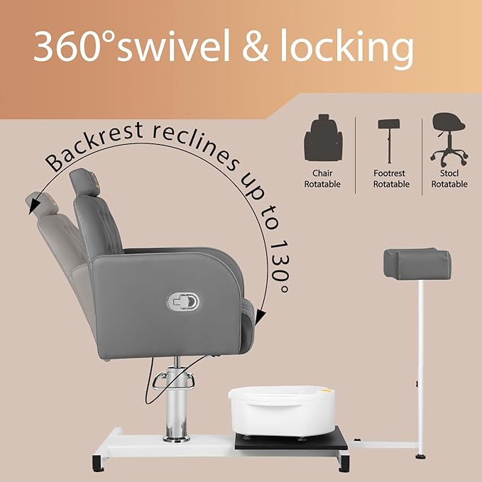Pedicure Chair with Massage Foot Bath for Nail Tech and Foot Bath, Pedicure Chair 360 ° Rotation Height Adjustable Pedicure Unit Station (450graykou)