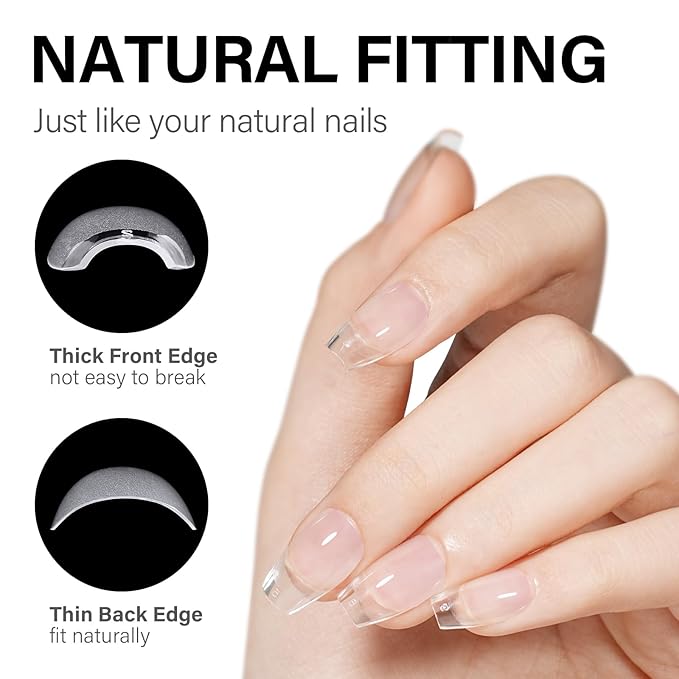 AILLSA Gel Nail Kit Short Coffin Nail Tips 240pcs with 2 In 1 Nail Glue Base Coat and Nail Dehydrator, False Nail Tips Kit with U V Light Top Coat for Beginners DIY Home Salon