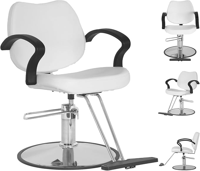 Barber Chair - Heavy Duty Hydraulic Pump Hair Cutting Chair with 360 Swivel, Ergonomic Design for Women & Men, White