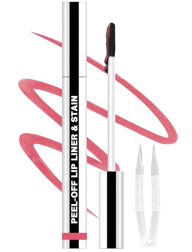 Lip Liner Stain Peel Off with Tweezer, Long Lasting Matte Lip Tattoo, Highly Pigmented Color Lip Makeup, Waterproof, Transfer-proof Lipstain for Women, for All Skin Types Cool Rose
