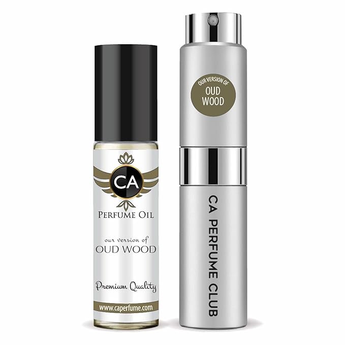 CA Perfume Duo Impression of Oud Wood For Men Perfume Layering Set Mens Cologne Long Lasting Travel Size EDP + Body Oil Roll-On Bottle 0.27 Fl Oz+0.33 Fl Oz