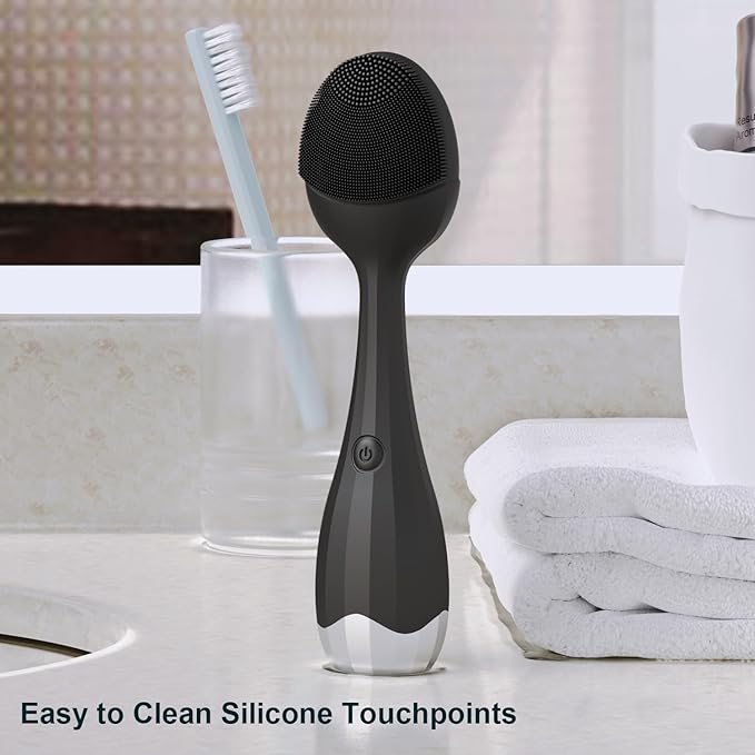 Perry Ellis 4-Speed Facial Cleansing Brush for Men, Silicone Face Scrubber with Dedicated Cooling Plate and Ergonomic Handle, IPX6-Waterproof Face Washer, 5-Hour Battery Life, USB Rechargeable