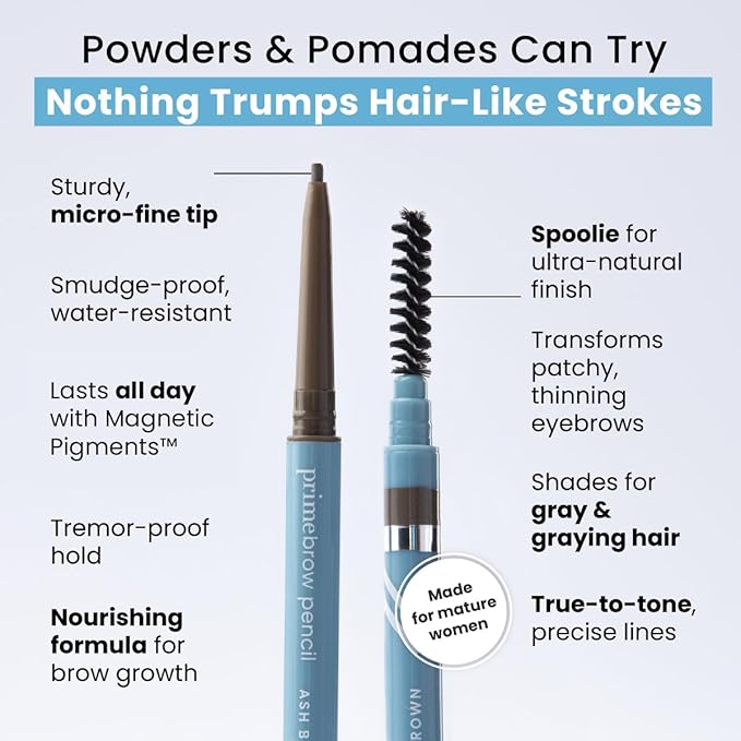 Prime Prometics PrimeBrow Pencil for Mature Women – Ultra-Precise Tip for Natural, Hair-Like Strokes – Smudge-Proof & Long-Lasting Wear – Great for Thinning, Sparse, or Graying Brows (Brunette)