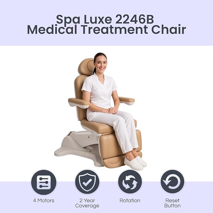 Professional Facial, Massage, and Medi Spa Exam Chair for Esthetician - All-Electric 4-Motor Procedure Table with 240° Swivel and Adjustable Headrest - 440lb Capacity, (Grey)