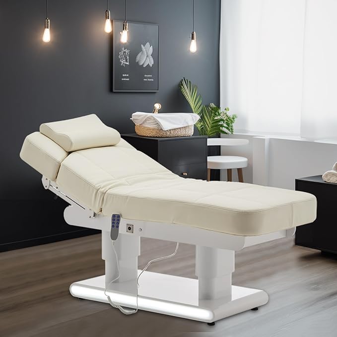 3 Motor Full Electric Spa Facial Beauty Bed Tattoo Medical Treatment Table Aesthetic Chair with Thermal Heated & Armrest for Salon Esthetician Doctor Podiatry