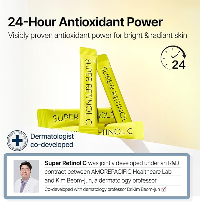 VITALBEAUTIE Super RetinolC (Powder, Skincare Supplement) - Retinol, Vitamin A, C, D, E, Pantothenic Acid, Zinc, L-Cysteine for Skin Radiance and Tone Vegan Authorized AMOREPACIFIC - 30 Packets