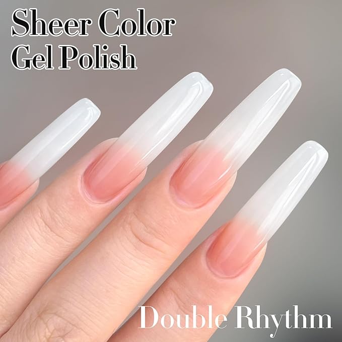 Double Rhythm Translucent Gel Polish Sheer Neutral Natural Light Milky Same Color Same Bottle 15ML Jelly Nail Polish Nail Art DIY at Home (Milky White-A1367)