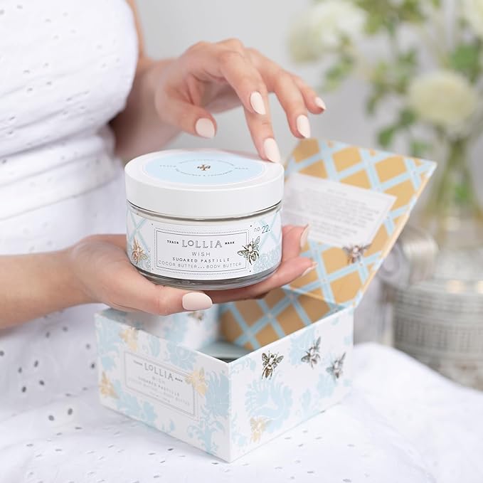 LOLLIA Wish Body Butter, 5.5 oz. - Sugared Pastille Fragrance - Shea Butter & Cocoa Butter, Body Lotion for Women, Hydrating & Smooth Body Moisturizer