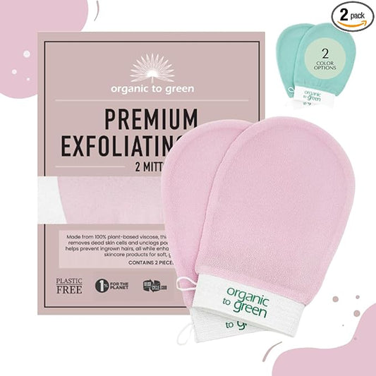 Organic to Green Premium Exfoliating Mitt for Body (2pc) – 100% Vegan Viscose Traditional Body Scrub Washcloth – Body Exfoliator (Pink)