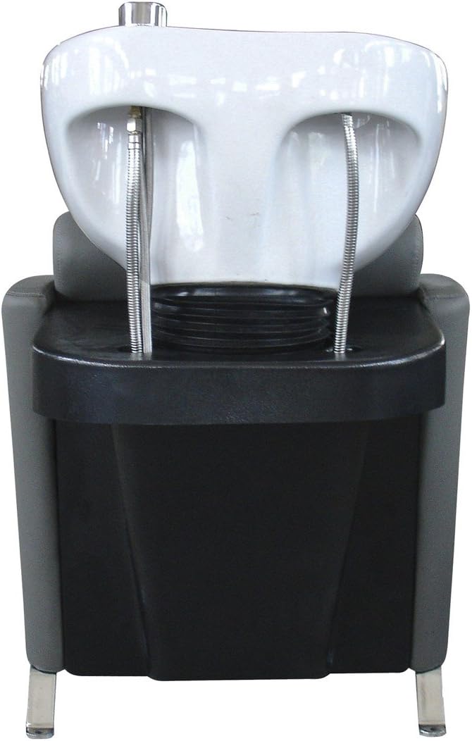 Buy-Rite Shelby Backwash Unit - Professional Salon Shampoo Chair with Deep Tilting White Porcelain Bowl, Dual Function Nozzle, Extra Wide Seat & Lumbar Support - Grey, YLG-556-GRAY