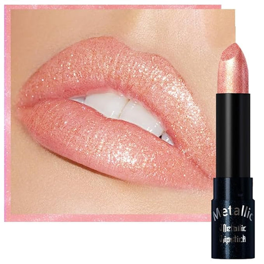 Kaely Glitter Metallic Lipstick, Shimmer Metallic Lipsticks for Women, High Pigmented Lip Gloss Long Lasting Waterproof Smudge Proof 24 Hour, Halloween Makeup, Vegan & Cruelty-Free, 01