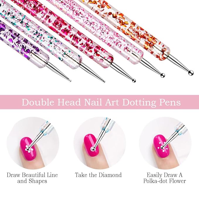 Nail Art Tools 27Pcs Set,Nail Art Brush,Resin Nail Art Palette,5 Pcs Nail Art Sculpture Pen,2-way Acrylic Silicone Engraving Pen Dotting Pen Tools Nail Art Kit for Nail Art DIY