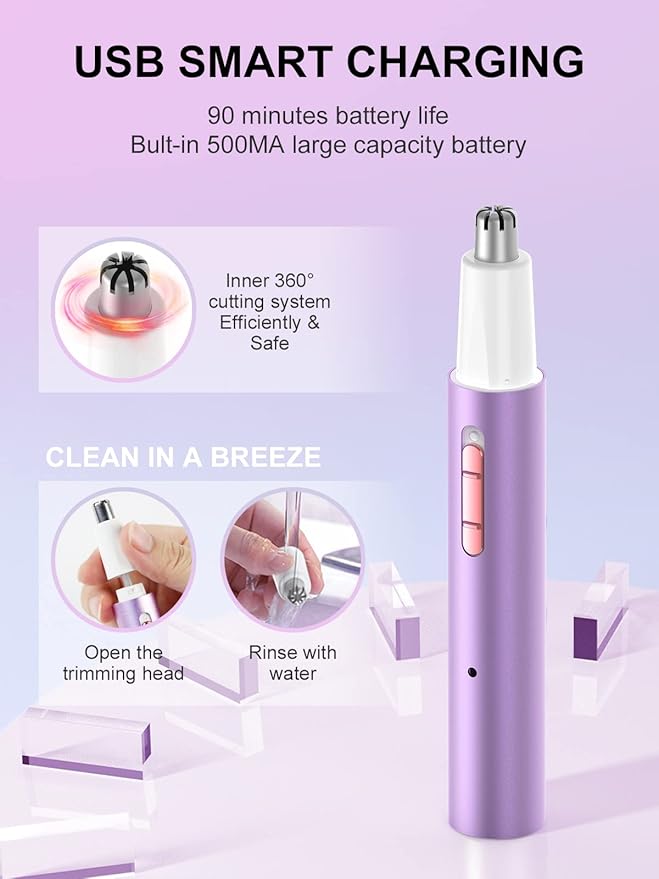 AHHFEI Rechargeable 5 in 1 Ear and Nose Hair Trimmer for Women, 2025 Professional Painless Eyebrow & Facial Hair Trimmer with Powerful Motor and Dual-Edge Blades Easy Cleansing