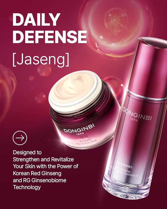 Donginbi Red Ginseng Daily Defense Special Set - Firming Cream(0.85 floz) & Korean Red Ginseng Essence(2.03 floz), Skin Barrier Repair Serum for Dry Skin, Korean Skin Care Gifts for Women