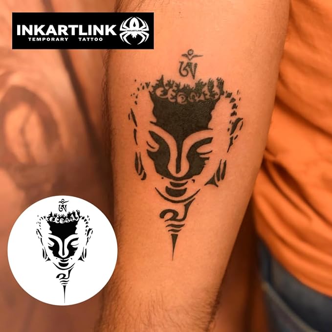 INKARTLINK Semi Permanent Tattoo, creative men's party tattoo, exquisite and realistic design, interesting tattoo experience, cruelty-free, non-reflective, waterproof (Buddha tattoo)
