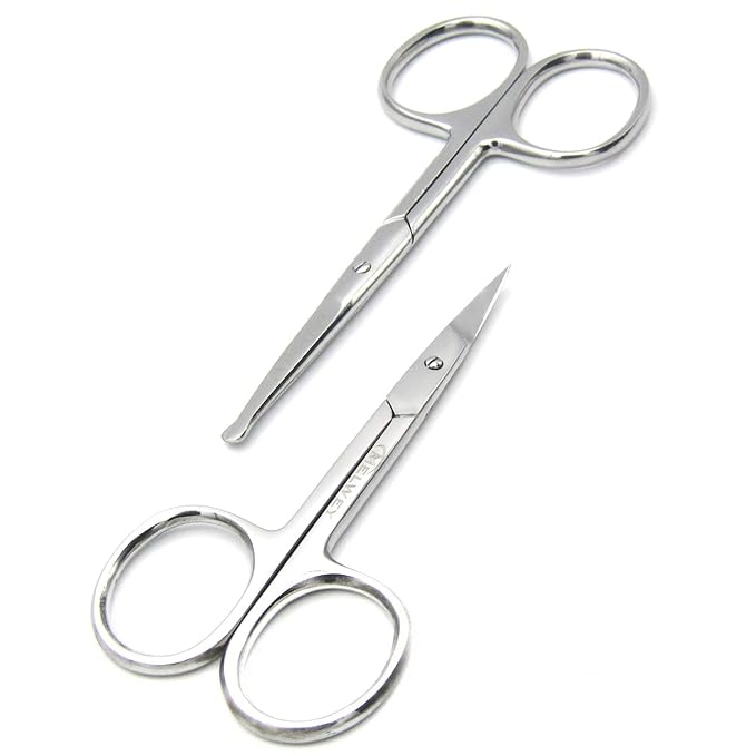 Pack of 2 Curved & Rounded Blunt Tip Stainless Steel Small Scissors for Eyebrows & Eyelashes, Beard Trimming & Moustache, Baby Nails, Nose & Facial Hair