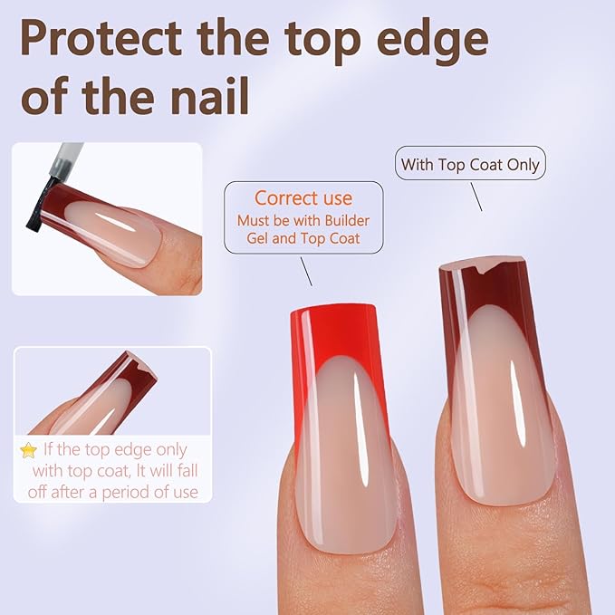 Misssix French Gel Nail Tips, 150Pcs Red French Tip Press on Nails Long Square, No Need to File Tips Pre-lasting, Fake Nails for Nail Art DIY 15 Sizes