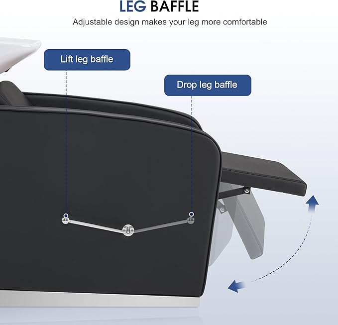 BarberPub Backwash Shampoo Chair and Bowl Set, Adjustable Porcelain Ceramic Hair Wash Bowl Sink Unit, Shampoo Station Chair for Spa Beauty Salon Hair Salon Equipment 9370 (Black&White Bowl)