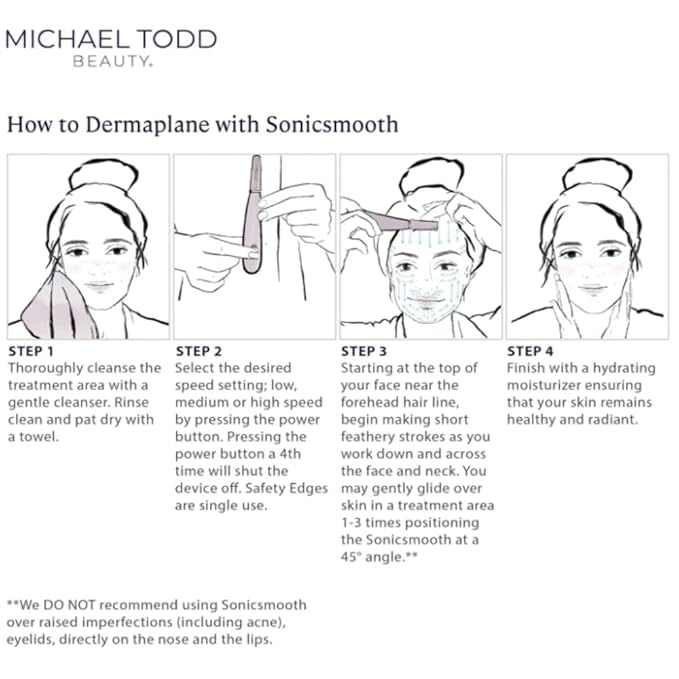 Michael Todd Beauty - Sonicsmooth – SONIC Technology Dermaplaning Tool - 2 in 1 Women’s Facial Exfoliation & Peach Fuzz Hair Removal System with 8 Weeks of Dermaplaning Blades