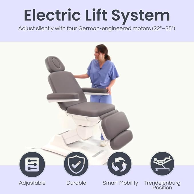 Medical Spa Exam Chair - Electric Massage Table for Spa Facial Solutions - 4-Motor Salon Bed with Remote Control, 2-Year Warranty - Esthetician Equipment for Medical Office - Gray