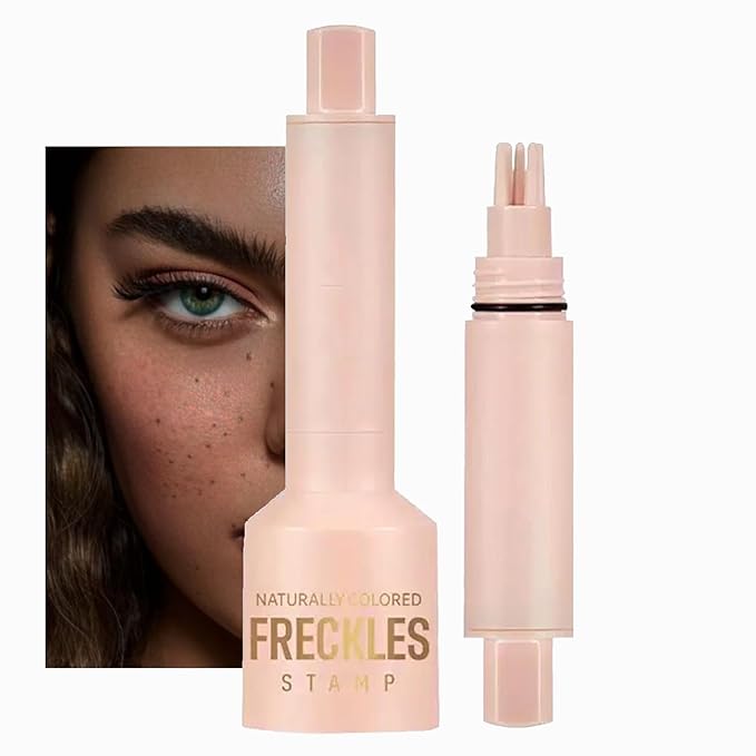 Freckle Stamp with 5 Point Precision Stamp Head, Natural Looking Faux Freckle Stamp Waterproof Fake Freckle Stamp Pen, High Pigment Long-Lasting Lifelike Sunkissed Pencil Tool Makeup (03# Deep)
