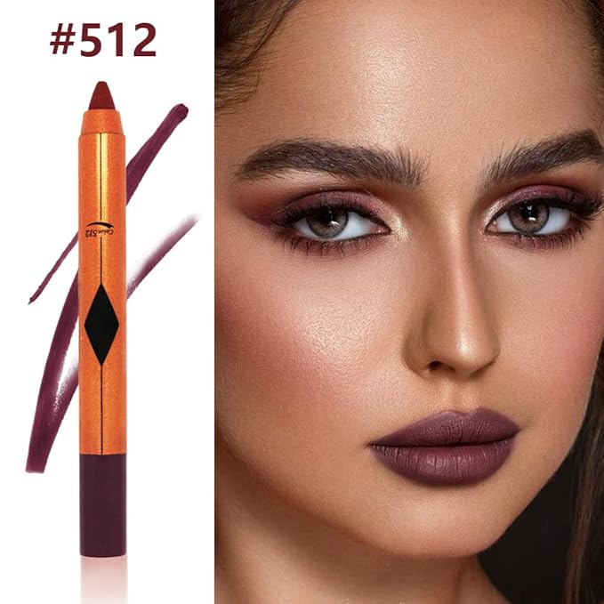 Deep Purple Red Lip Liner Pencil, Smooth Matte Lipstick Crayon with Lip Pencil Sharpener for Women, Velvet Smudge Proof Smudgeproof Waterproof No Transfer Makeup Forever Lipliner 512#