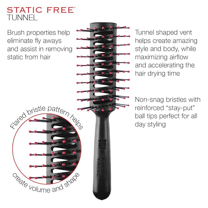 Cricket Static Free Tunnel 9-Row Vented Hair Brush for Blow Drying and Styling - Ideal for Long, Short, Thick, Thin, Curly, Straight, Wavy, and All Hair Types
