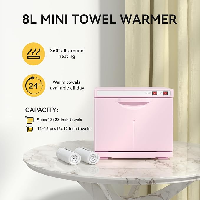 Hot Towel Warmer, 8L Towel Warmers Spa, Small Towel Warmer Professional Mini Towel Warmer Cabinet for Facial, Towel Warmer Esthetician Towel Heater for Beauty&Salon(8L-Pink)
