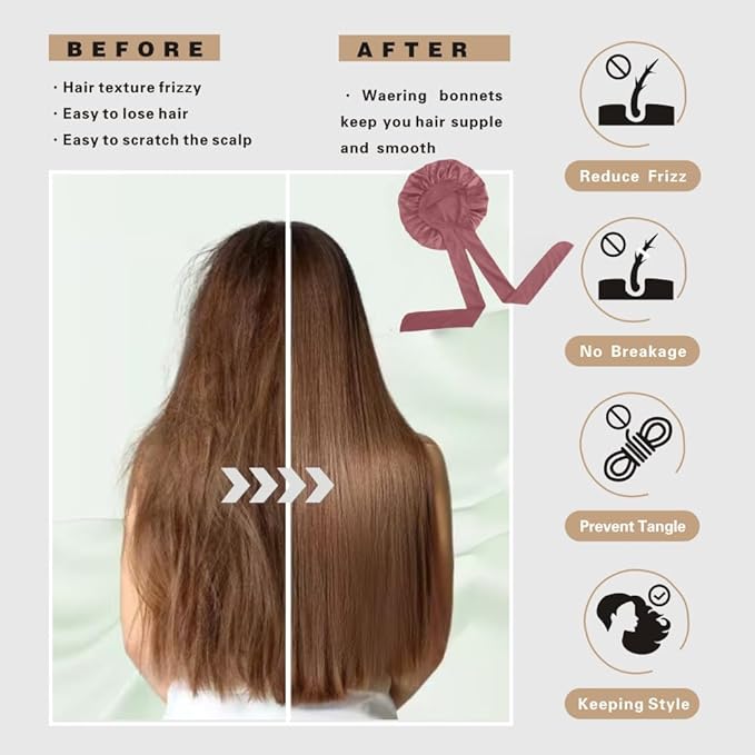 Silk Bonnet for Sleeping Women，hair bonnet for sleeping Silk Night Cap for Curly/Natural Hair Skin pink,Large