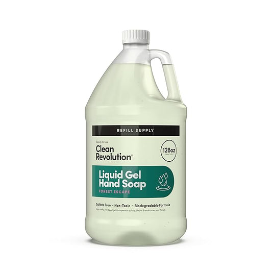 Clean Revolution Liquid Gel Hand Soap, Silky Rich Liquid, Quick Lather, Fast Rinsing, Contains Real Essential Oils (Forest Escape) 128 Fl Oz
