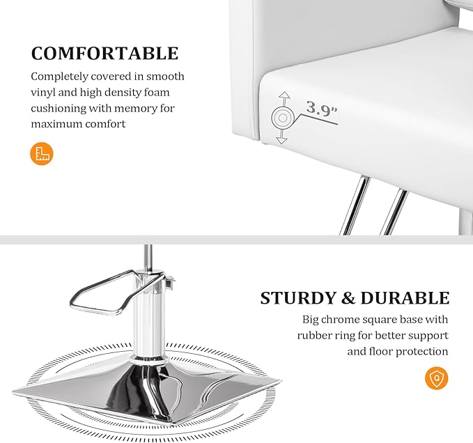 Salon Chair for Hair Stylist Wide Seat, Hydraulic Barber Chair with Aluminium Alloy Footrest, White Hair Salon Chair Styling Heavy Duty, Beauty Spa Cosmetology Shampoo Hairdressing Equipment