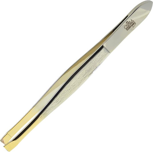 CS31 3 1/2" Gold Tipped, Surgical Grade, German Stainless Steel Tweezers (Straight) - Flawless Facial Hair and Eyebrow Shaping and Removal for Men/Women