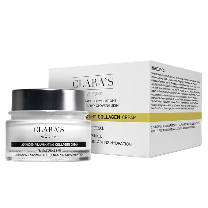 CLARA'S NEW YORK Advanced Rejuvenating Collagen Cream, Anti-Wrinkle and Made for Healthy Glowing Skin, Rich, Non-sticky, Fast-absorbing Formula 50ml MADE IN USA
