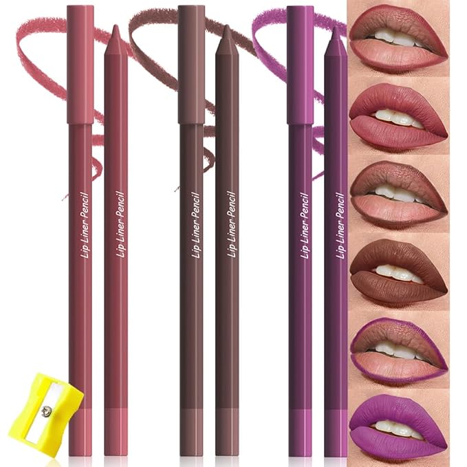evpct 3Pcs Dark Mauve Coconut Brown Purple Matte Long Lasting Wear Lip Liner Pencils Makeup Set for Shaping & Sculpting Lips, No Transfer Waterproof Lip Liner Crayon lipliners Lipstick Pencil 5+6+22