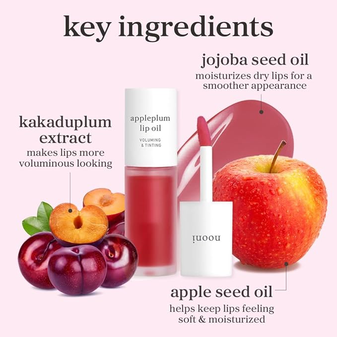 NOONI Korean Lip Oil - Appleplum | Long-Lasting, Moisturizing, Plumping, Revitalizing for Dry Lips, Waterproof, No Peel Off, Korean Tint, Hydrating, Stocking Stuffers, Makeup Set, 0.12 FL Oz