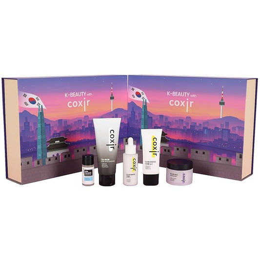 coxir K-Beauty Seoul Glow Set – 5-Step Korean Skincare Routine with TXA & Black Rice – Cleansing oil, Mask Cleanser, Ampoule, Balm & Moisturizer